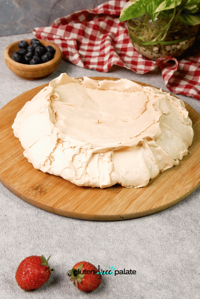 The pavlova is baked until firm.