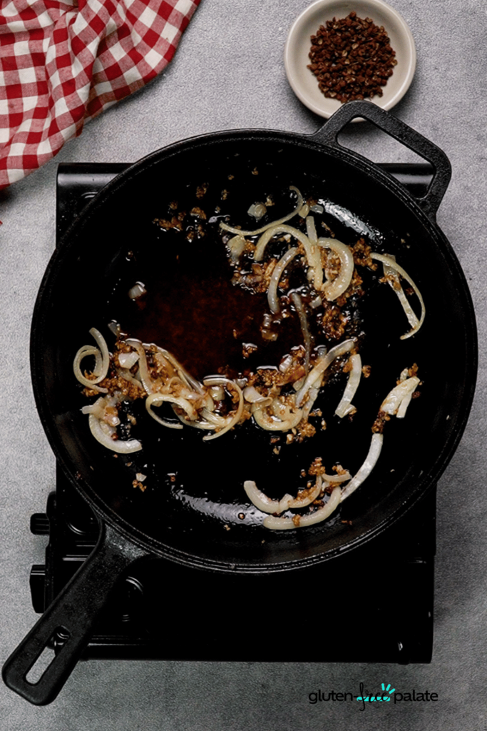Cook the onions until they're translucent.