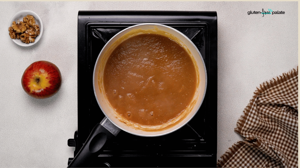 The cinnamon turns the applesauce a darker shade.