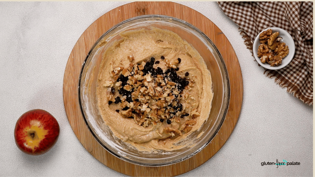 Add raisins and walnuts.