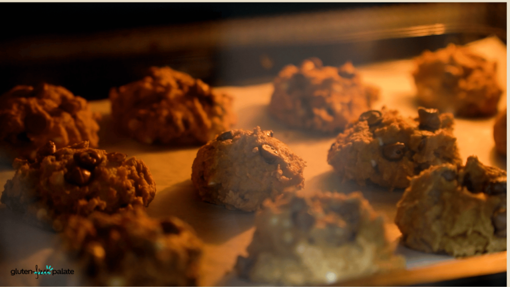 Bake the pumpkin chocolate chip cookies in the oven.