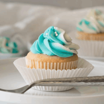 Gluten free vanilla cupcakes made with an easy recipe from GlutenFreePalate.