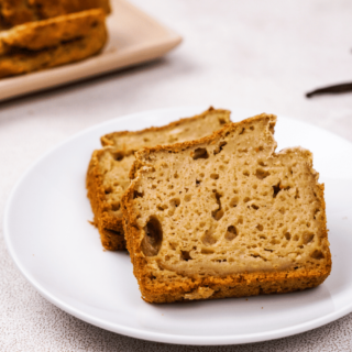 Gluten-free cottage cheese bread on a white plate.