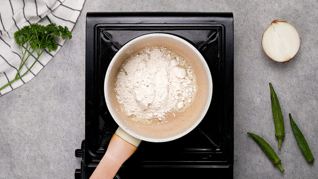 Make the roux for your gluten-free seafood gumbo first.