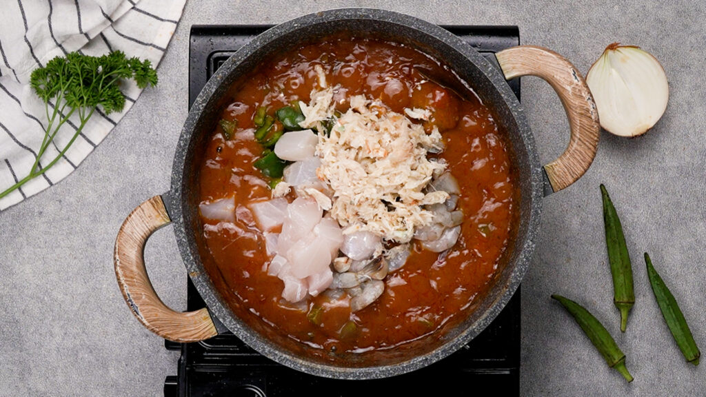 Add the seafood last when you're making this creole gumbo.