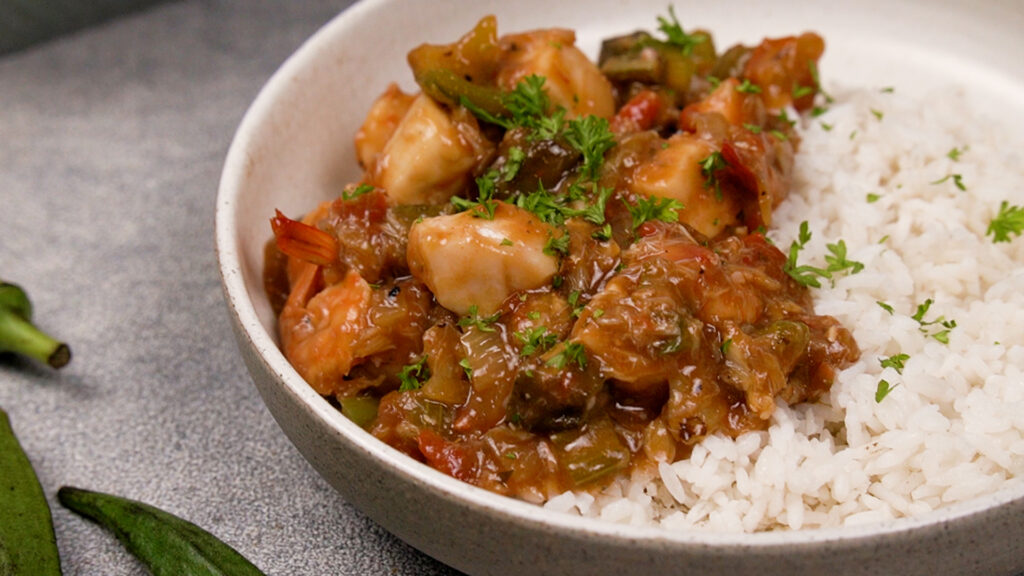 Serving the Gumbo over Rice