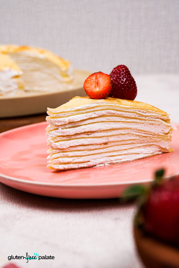 Close up of the layers of a mille crepe cake. Photo by Gluten-Free Palate.
