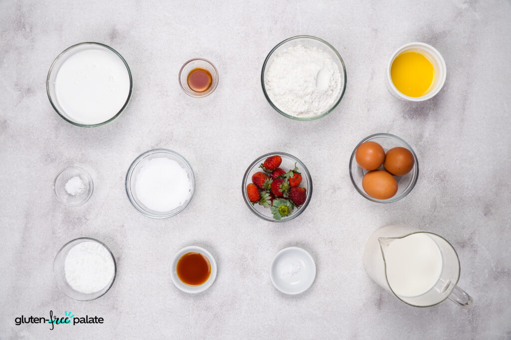 Ingredients for a gluten-free mille crepe cake.
