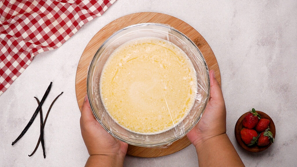 Batter in a bowl covered with plastic wrap. Photo by Gluten-Free Palate.