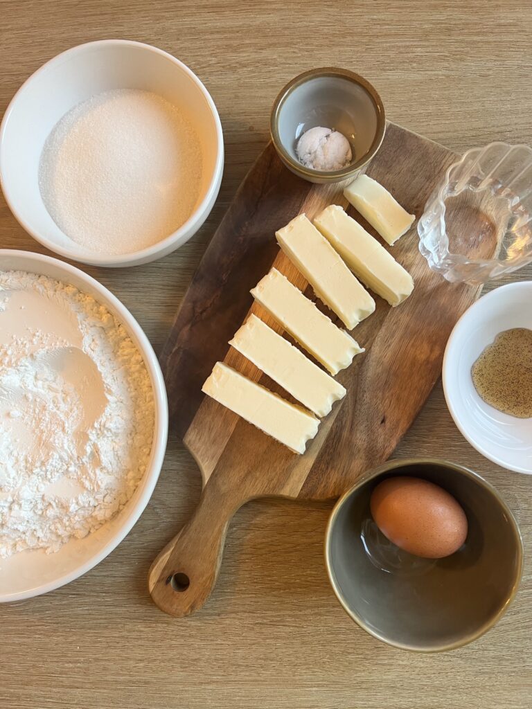 Ingredients for gluten-free spritz cookies.