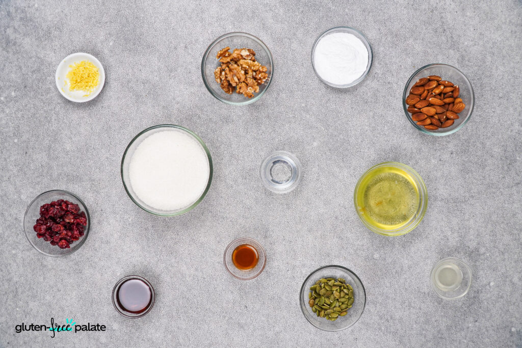 The ingredients used for gluten-free nougat.