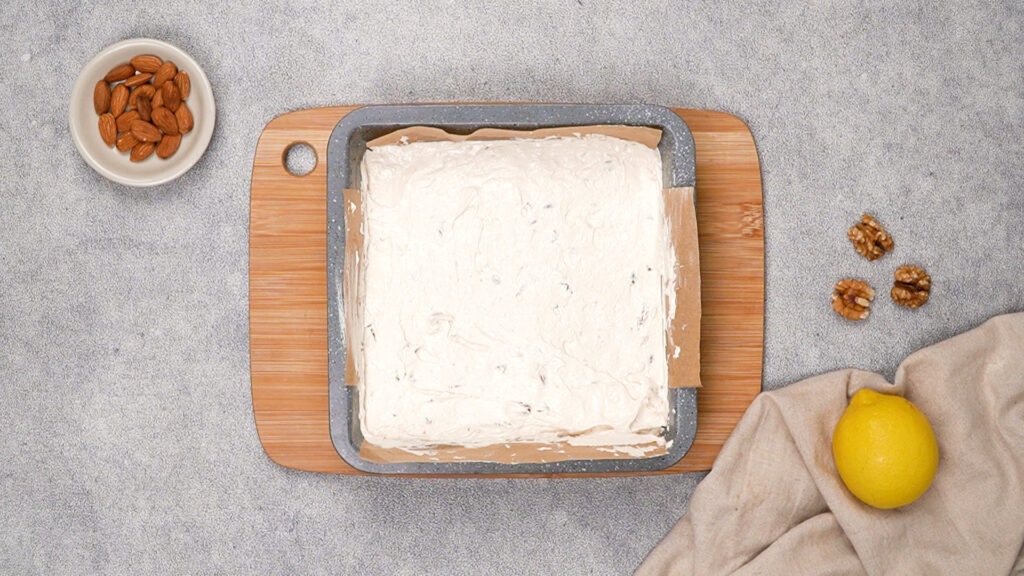 The homemade nougat in a 20 inch pan.