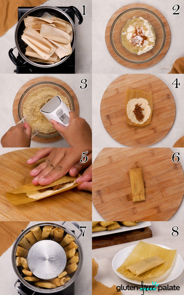 A step by step photo collage on how to make this gluten-free tamales recipe.