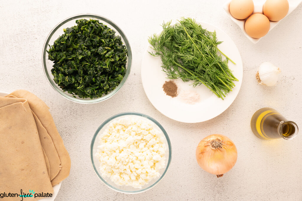 Ingredients for Gluten-Free Spanakopita .