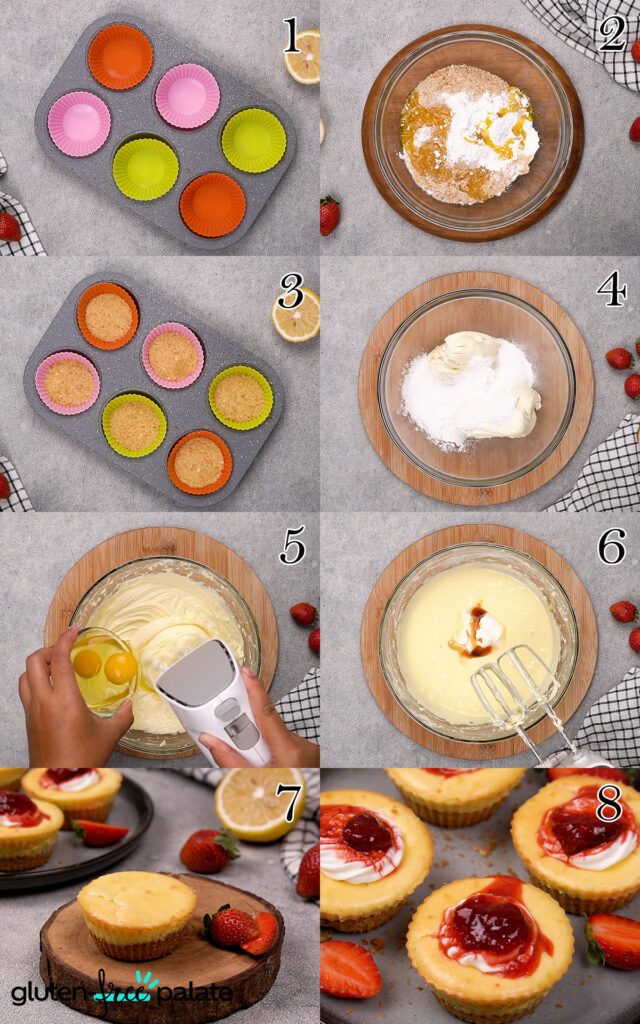 Step by step collage on how to make cheesecake bites.