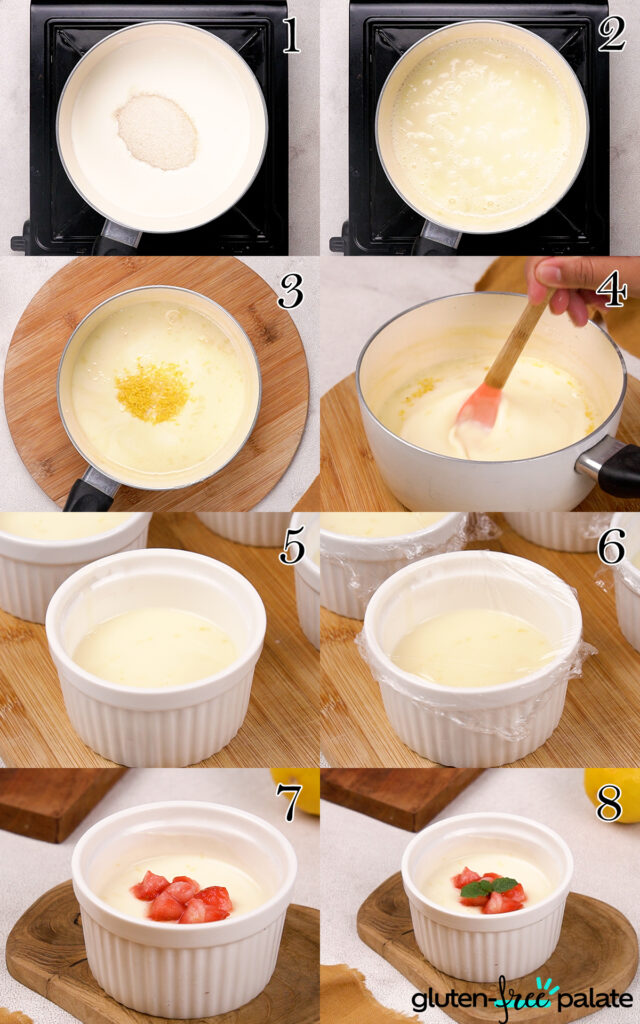 Step by step collage on how to make lemon posset.