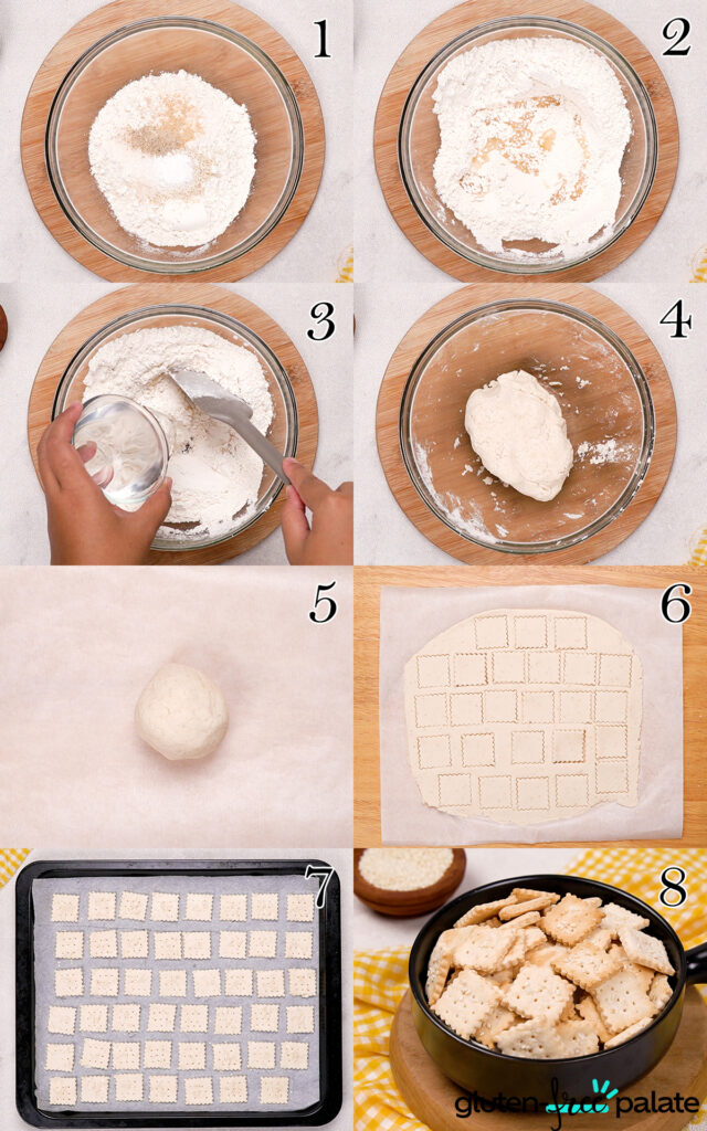Step by step collage on how to make Gluten-Free Crackers.