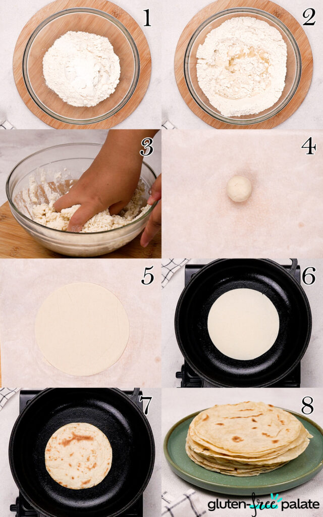 Step by step collage on how to make Gluten-Free Taco Shells.