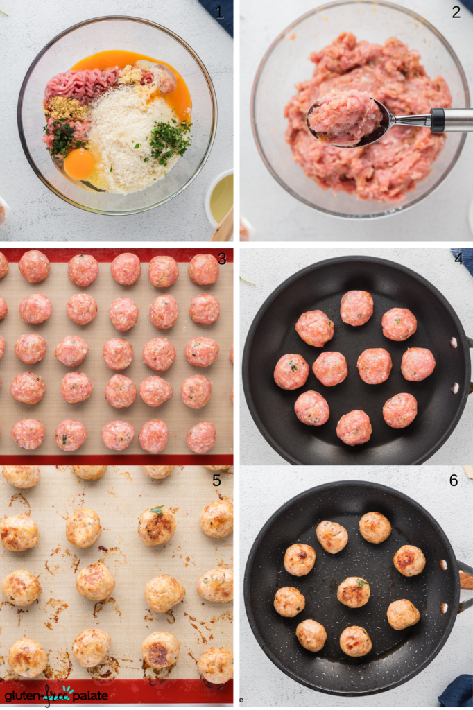 Collage of how to make gluten-free meatballs step by step. Collage of how to make gluten-free meatballs step by step.