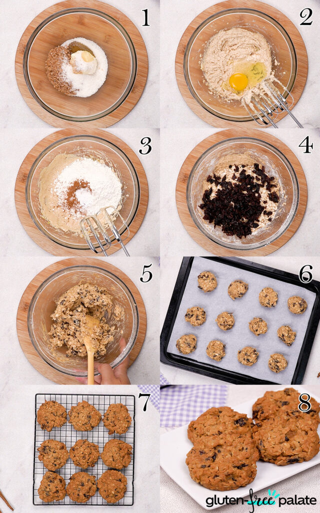 Gluten-free oatmeal raisin cookie recipe collage.
