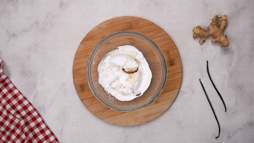 Mixing bowl with royal icing ingredients.