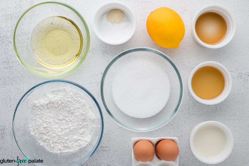 Ingredients for Lemon Elderflower cupcakes.