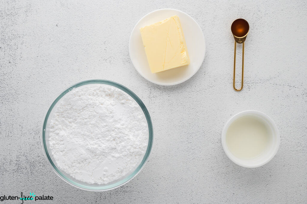 Ingredients for Lemon Elderflower cupcake frosting.