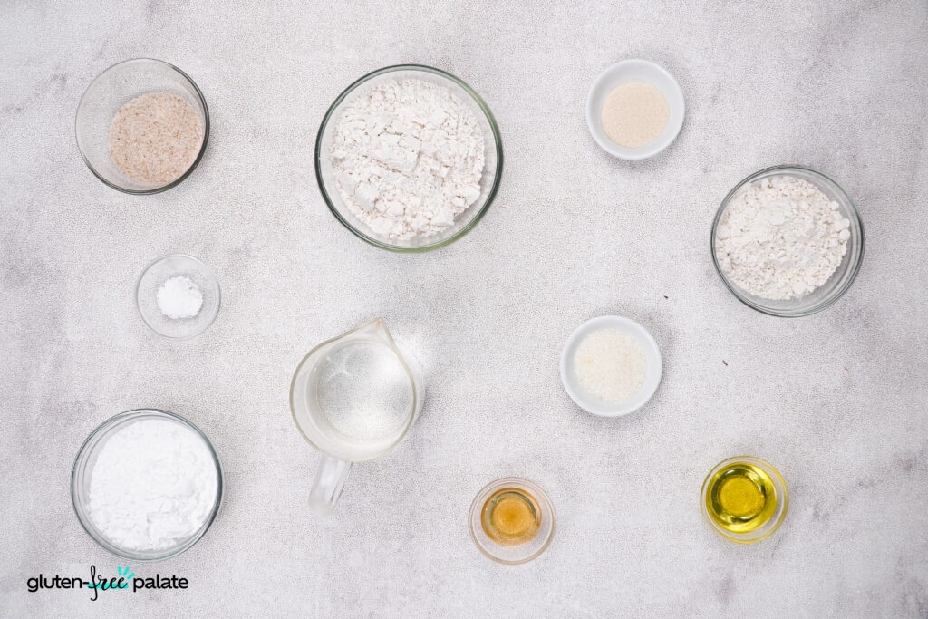 Ingredients for gluten-free ciabatta roll.
