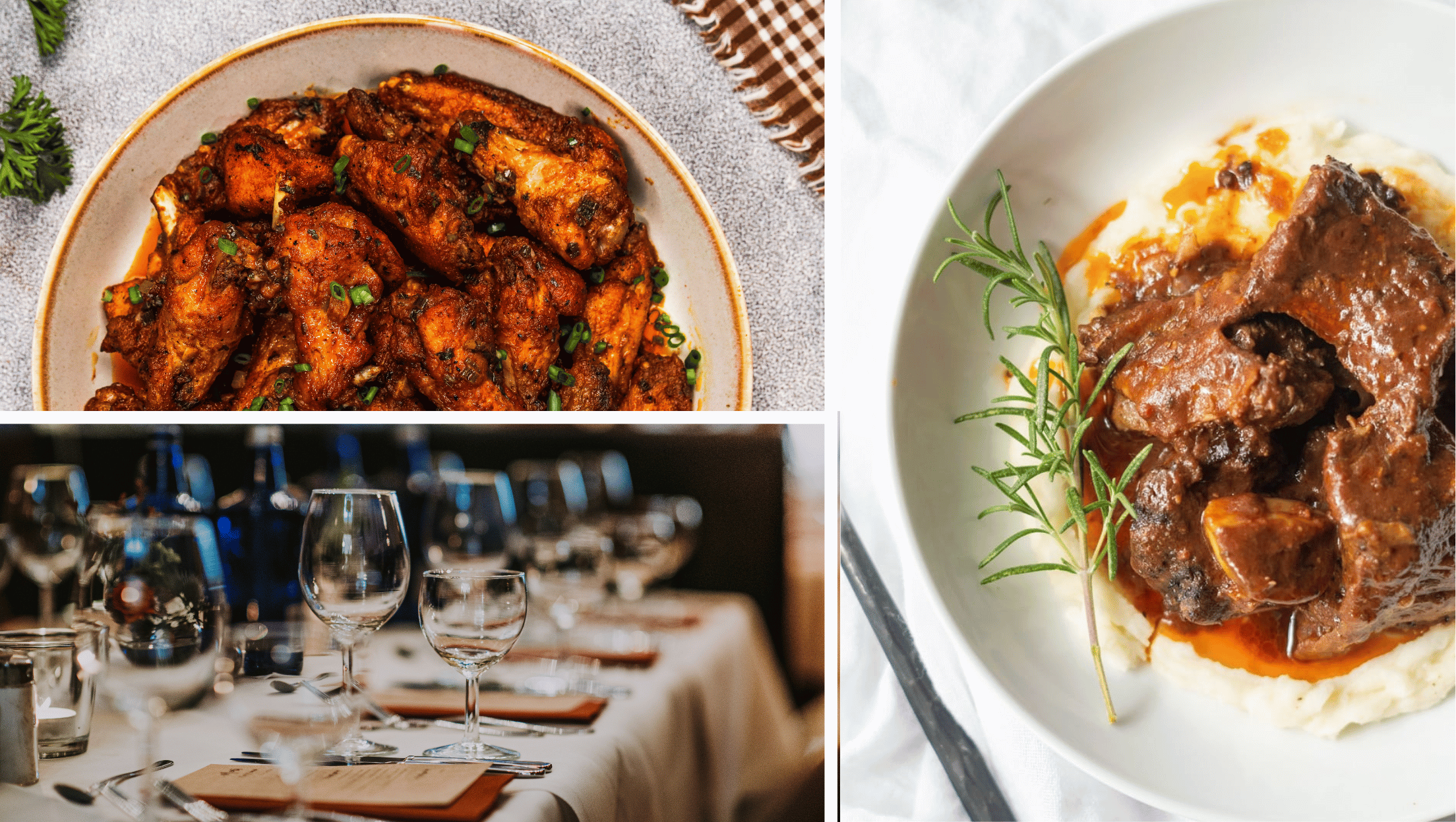 A triptych of photos showing gluten free fine dining.