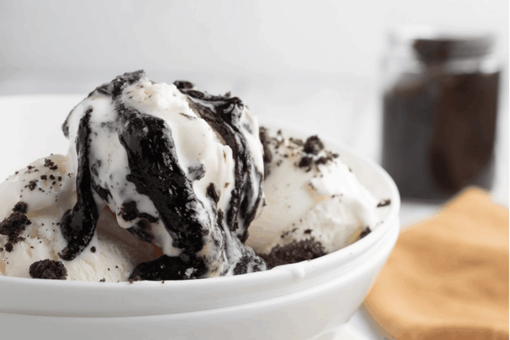 GF cookie butter used as an ice cream topping.