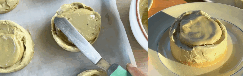 Side by side views of gluten-free pistachio cheesecake bites.