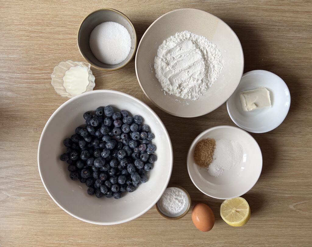 Ingredients for blueberry cobbler.