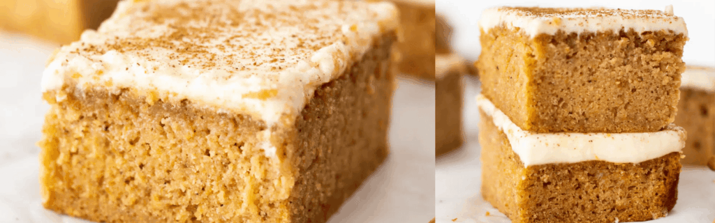Side by side views of gluten-free pumpkin bars.