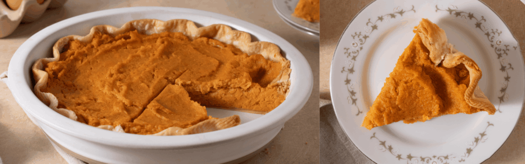 Side-by-side images of sweet potato pie.