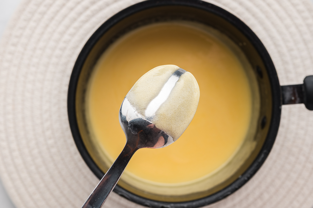 Lemon curd in a pan.