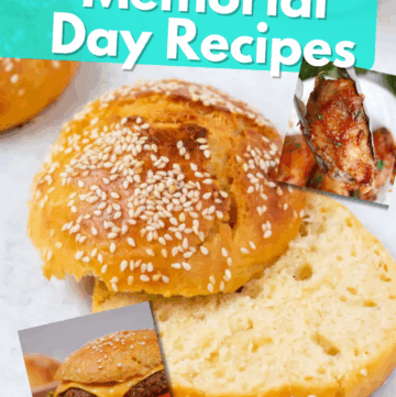 Gluten-free recipes for memorial day shown with the text "Gluten-Free Memorial Day Recipes" in white over blue.