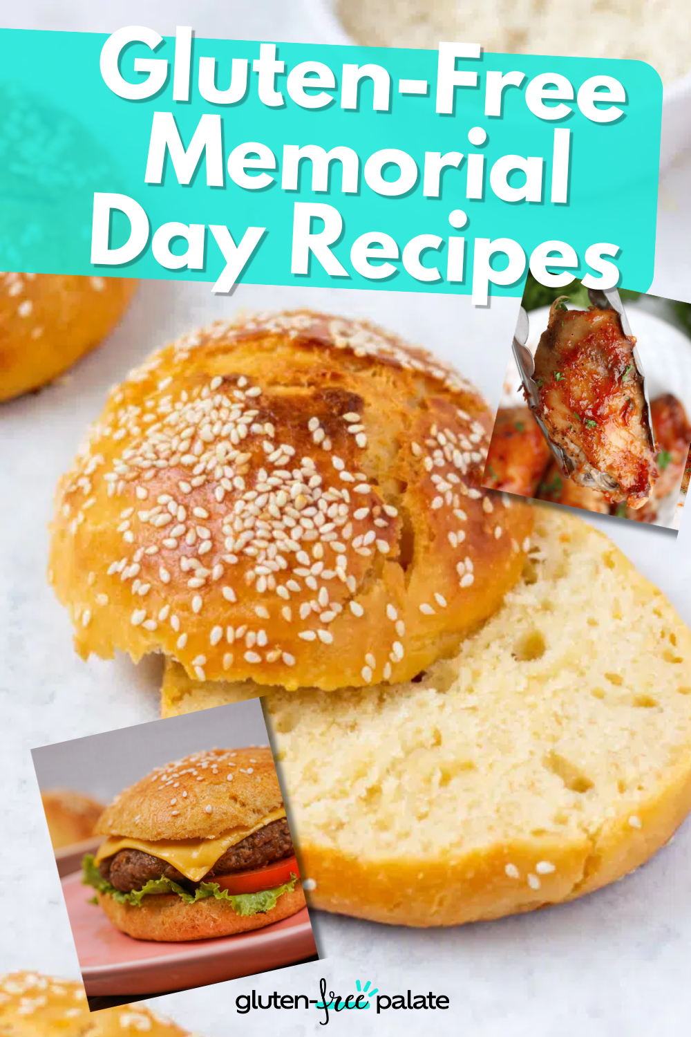 Gluten-free recipes for memorial day shown with the text "Gluten-Free Memorial Day Recipes" in white over blue.